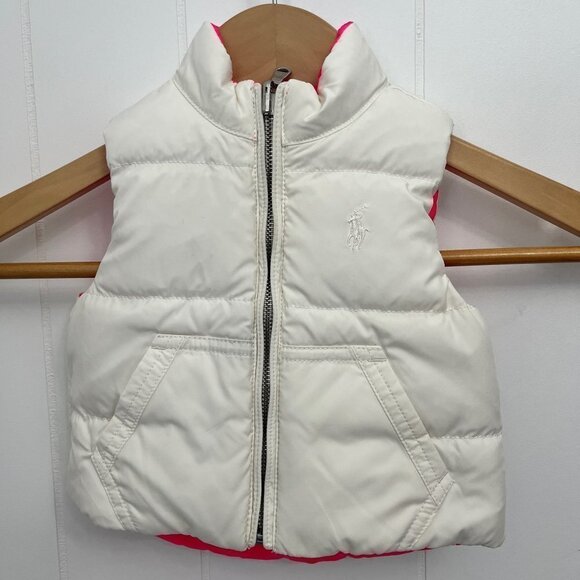 𝅺ralph Lauren Down Filled Vest - Reversible Whit/Pink size 9 months - Picture 3 of 7